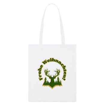 Frohe Weihnachten Silhouette Hirsch Wald grün gold - Stanley/Stella Bio-Stoffbeutel - Weiß - Vorne