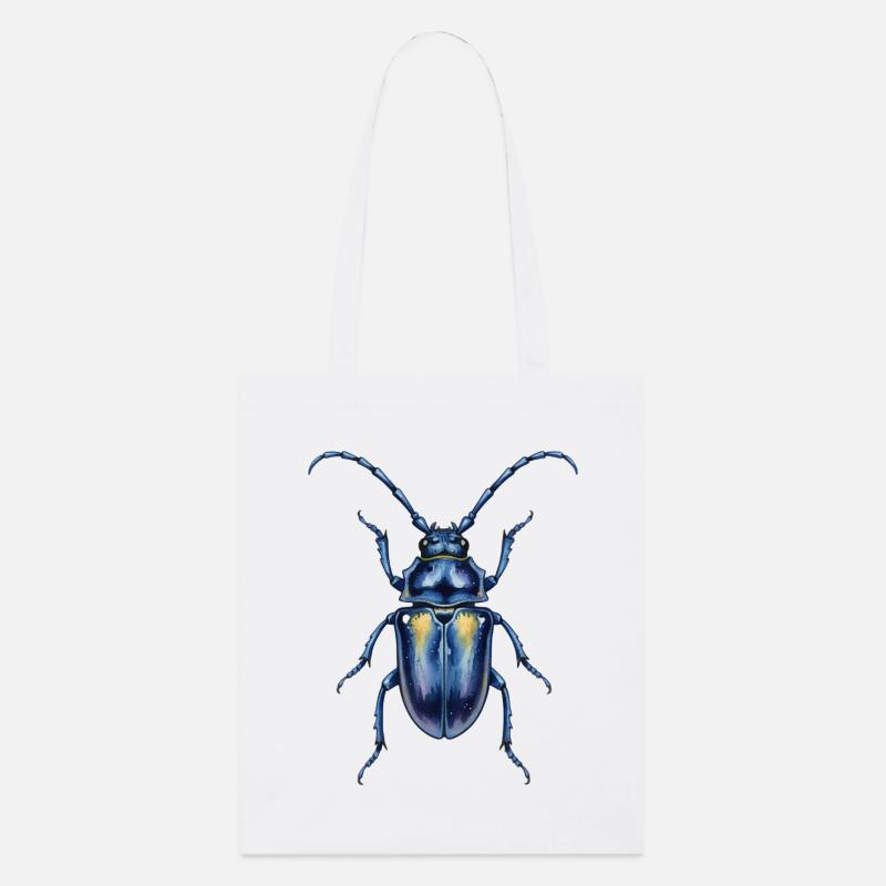 Aquarell eines metallisch blauen Skarabäus - Stanley/Stella Bio-Stoffbeutel - Weiß
