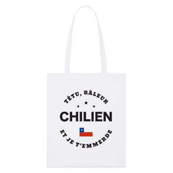 Chilien, têtu, râleur - Tote bag bio Stanley/Stella - blanc - Devant