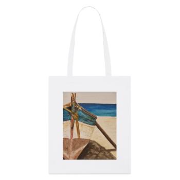 Aquarell Boot am Strand - Stanley/Stella Bio-Stoffbeutel - Weiß - Vorne