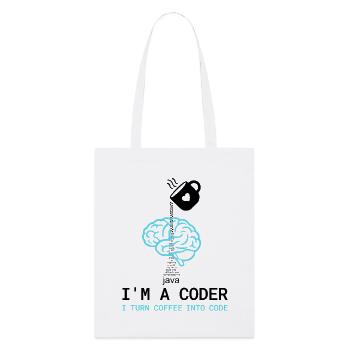 Coder T-Shirt: Coffee into Code – Nerdy Programmie - Stanley/Stella Bio-Stoffbeutel - Weiß - Vorne