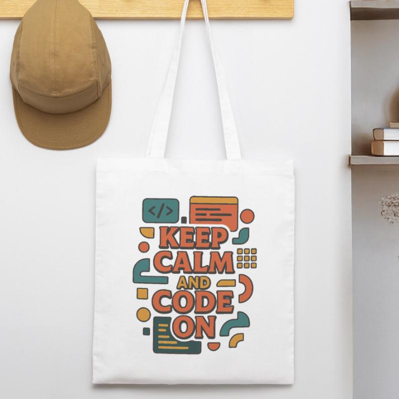 Keep Calm and Code On – Lustiges Coder Shirt Stanley/Stella Bio-Stoffbeutel