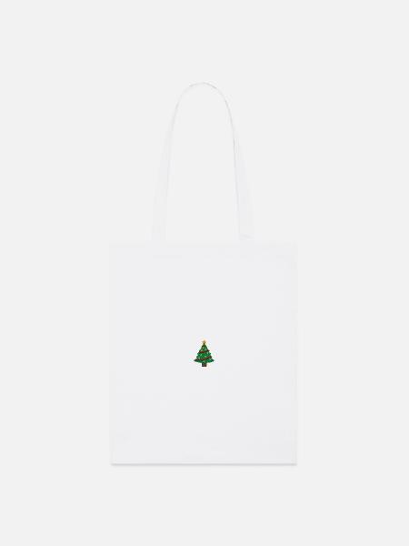 Weihnachtsbaum bestickt - Stanley/Stella Bio-Stoffbeutel - Weiß