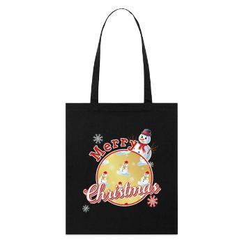 Fröhliche Weihnachten Englisch mit Schneemännern - Stanley/Stella Bio-Stoffbeutel - Schwarz - Vorne