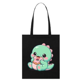 Petit dino grignotant un donut - Tote bag bio Stanley/Stella - noir - Devant