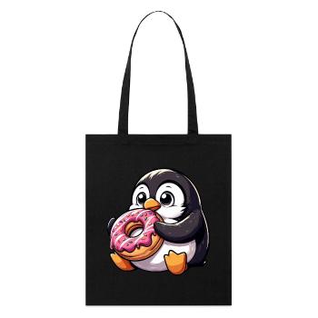 Mignon pingouin grignote sur beignet bande dessinée - Tote bag bio Stanley/Stella - noir - Devant