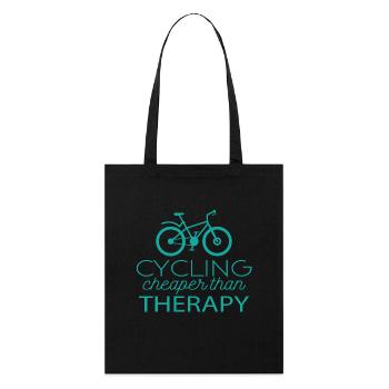 Fahrrad: Cycling - cheaper than Therapy - Stanley/Stella Bio-Stoffbeutel - Schwarz - Vorne