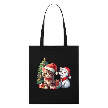 Christmas Weihnachten Katze Katzen Nikolaus Xmas - Stanley/Stella Bio-Stoffbeutel - Schwarz - Vorne