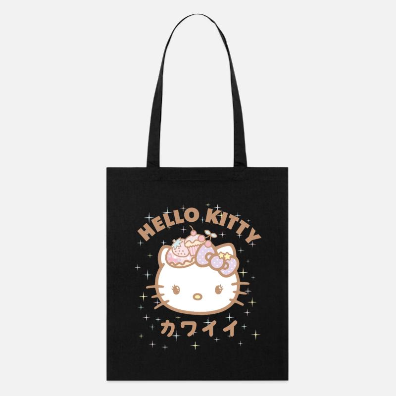Hello Kitty Kawaii Stile Mit Sternen - Stanley/Stella Bio-Stoffbeutel - Schwarz
