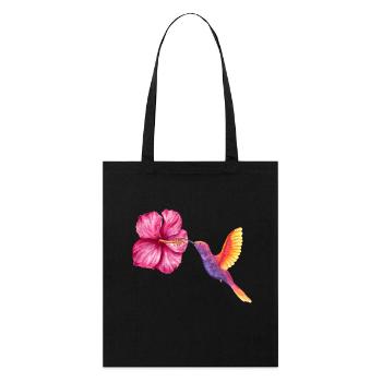 Hummingbird and Hibiscus in Watercolor - Stanley/Stella Organic Tote Bag - black - Front