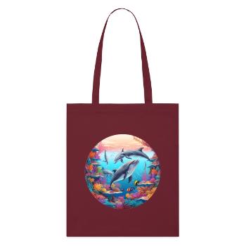 Underwater dolphin world in the reef - Stanley/Stella Organic Tote Bag - burgundy - Front