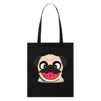 Mops mit Wassermelone, Fruchtiges Hunddesign - Stanley/Stella Bio-Stoffbeutel - Schwarz - Vorne