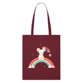 Souris joyeuse avec parapluie sur l’arc-en-ciel - Tote bag bio Stanley/Stella - bordeaux - Devant