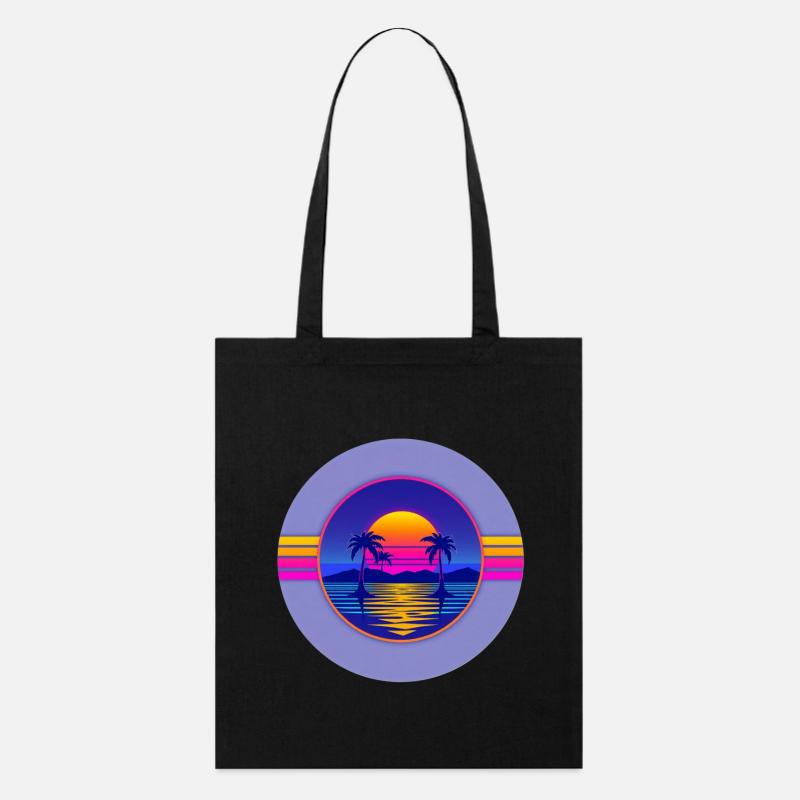 Sunset Neon Palms Circle - Stanley/Stella Organic Tote Bag - black