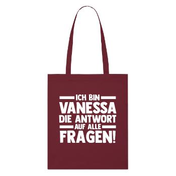 First name Unicorn Vanessa - Stanley/Stella Organic Tote Bag - burgundy - Front