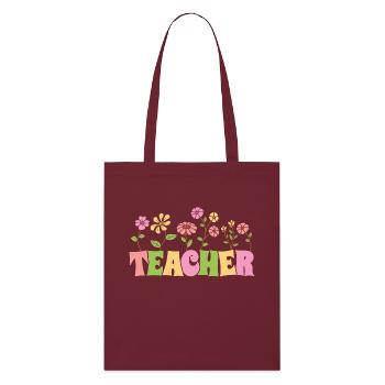 Bunte Blumen Lehrer Geschenk für den Lehrertag - Stanley/Stella Bio-Stoffbeutel - Burgunderrot - Vorne