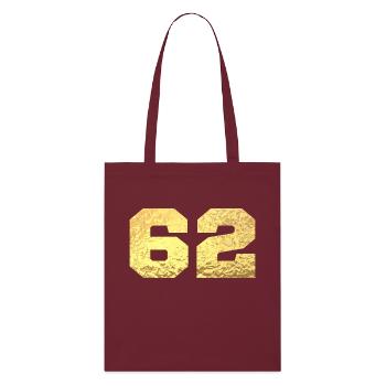 Numéro 62 paillettes doré - 62e anniversaire - Tote bag bio Stanley/Stella - bordeaux - Devant