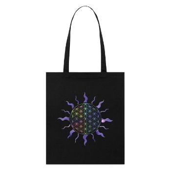 Blume des Lebens Sonne Mandala Regenbogen - Stanley/Stella Bio-Stoffbeutel - Schwarz - Vorne