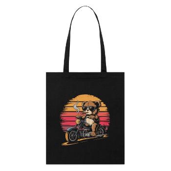Ours en peluche avec des lunettes de soleil chevauche une moto vintage - Tote bag bio Stanley/Stella - noir - Devant