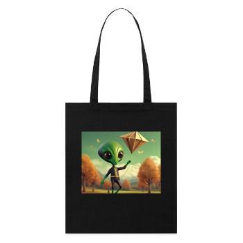 niedlich klein grün retro vintage alien fliegen einen drachen fliegen - Stanley/Stella Bio-Stoffbeutel - Schwarz - Vorne