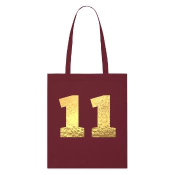 Numéro 11 paillettes doré - 11e anniversaire - Tote bag bio Stanley/Stella - bordeaux - Devant