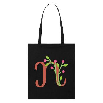 Elegant letter 'N' with flowers - Stanley/Stella Organic Tote Bag - black - Front