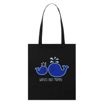 Wal - Mama - Kind - Fisch - worlds best mummy - 2C - Stanley/Stella Bio-Stoffbeutel - Schwarz - Vorne