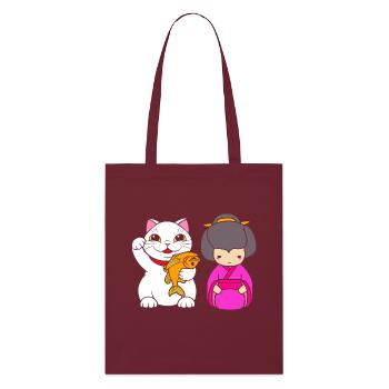 Maneki Neko Japan Glücksbringer - Stanley/Stella Bio-Stoffbeutel - Burgunderrot - Vorne