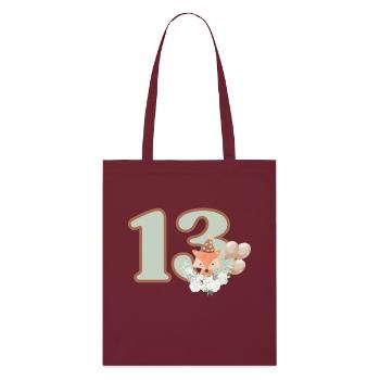 13. Geburtstag Fuchs Blumen - Stanley/Stella Bio-Stoffbeutel - Burgunderrot - Vorne