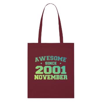 Born November 2001 Birthday Gift November 2001 - Stanley/Stella Organic Tote Bag - burgundy - Front