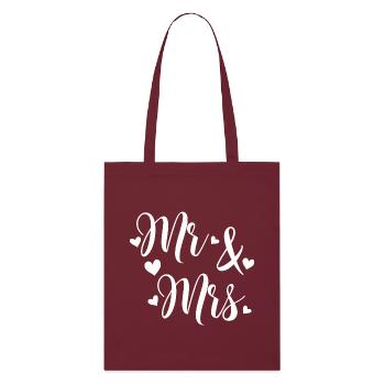 Mr And Mrs white love script - Stanley/Stella Organic Tote Bag - burgundy - Front