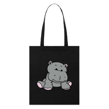 Hippo- / Nilpferd- / Flusspferd-Baby (3C) - Stanley/Stella Bio-Stoffbeutel - Schwarz - Vorne