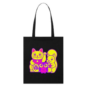 Lucky Cat with Friends - Stanley/Stella Organic Tote Bag - black - Front