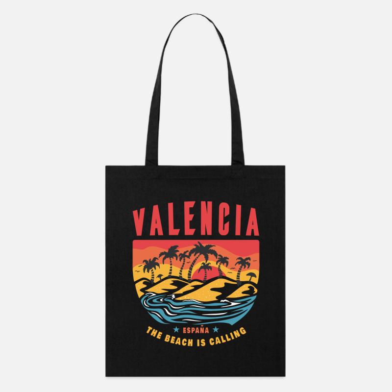 Valencia Spanien Palmen Beach Design - Stanley/Stella Bio-Stoffbeutel - Schwarz