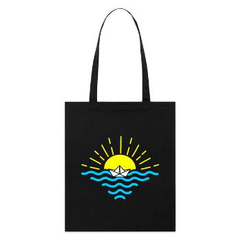 Sonnenuntergang weiß gefaltetes Boot Papierboot - Stanley/Stella Bio-Stoffbeutel - Schwarz - Vorne