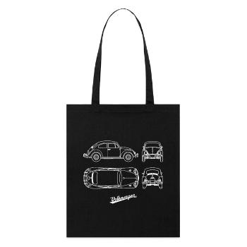 Volkswagen VW Blueprint Beetle White with VW Logo - Stanley/Stella Organic Tote Bag - black - Front