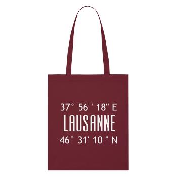 Lausanne Koordinaten Typo Grafik - Stanley/Stella Bio-Stoffbeutel - Burgunderrot - Vorne
