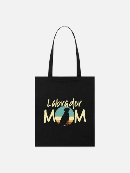 Labrador Mama Retro Sonnenuntergang Design - Stanley/Stella Bio-Stoffbeutel - Schwarz