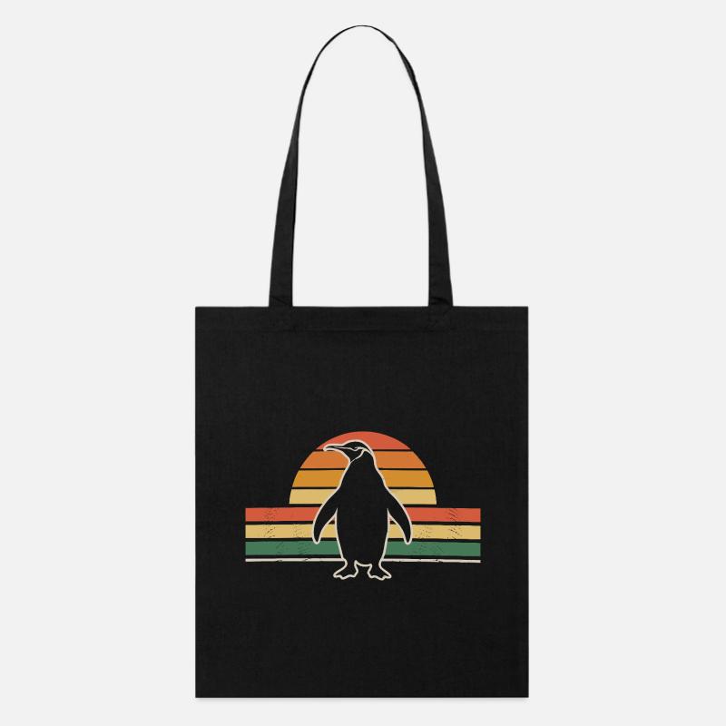 Retro-Pinguin mit Sonnenuntergang-Hintergrund - Stanley/Stella Bio-Stoffbeutel - Schwarz
