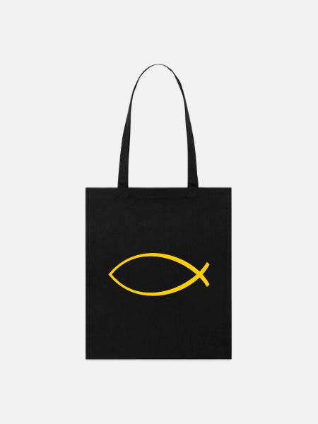 Ichtus Fisch gelb - Stanley/Stella Bio-Stoffbeutel - Schwarz
