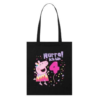 Peppa Wutz Hurra Ich Bin 4 Jahre Geburtstag - Stanley/Stella Bio-Stoffbeutel - Schwarz - Vorne