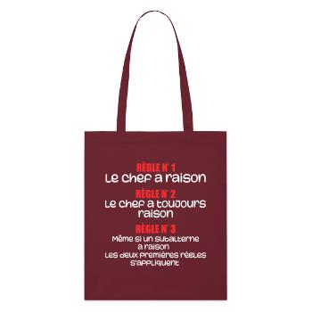 Les regles du chef - Tote bag bio Stanley/Stella - bordeaux - Devant