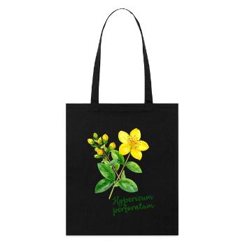 Hypericum perforatum - botanische Illustration - Stanley/Stella Bio-Stoffbeutel - Schwarz - Vorne