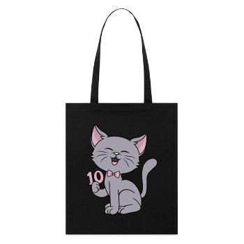 10 year old girl funny cat 10th birthday - Stanley/Stella Organic Tote Bag - black - Front