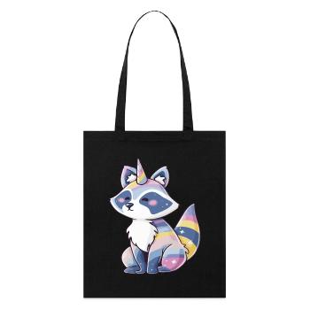Niedliches Waschbär-Einhorn, pastellfarbenes Regenbogen-Tierdesign - Stanley/Stella Bio-Stoffbeutel - Schwarz - Vorne
