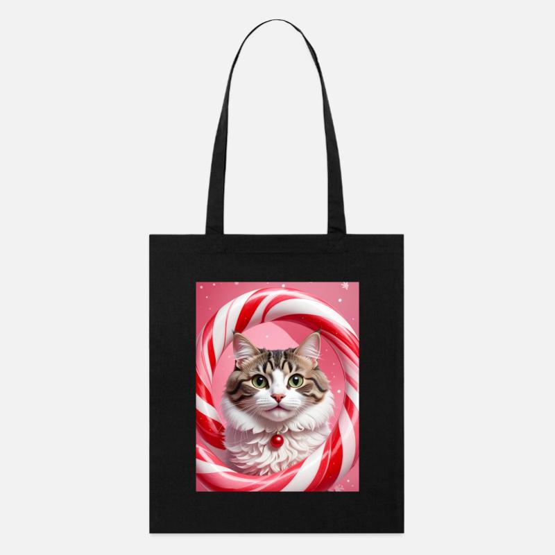 Chat de Noël en conception d’anneau de bonbons - Tote bag bio Stanley/Stella - noir