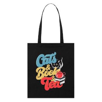 Chat et thé Imprimer - Tote bag bio Stanley/Stella - noir - Devant