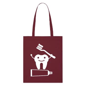 Dent avec brosse à dents et dentifrice - Tote bag bio Stanley/Stella - bordeaux - Devant