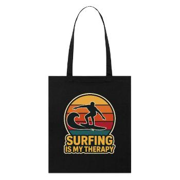 Surfen ist meine Therapie Shirt - Stanley/Stella Bio-Stoffbeutel - Schwarz - Vorne