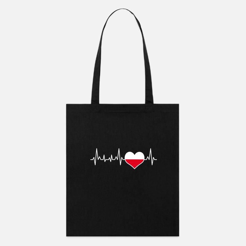 Polen Flagge Heartbeat Geschenk - Stanley/Stella Bio-Stoffbeutel - Schwarz